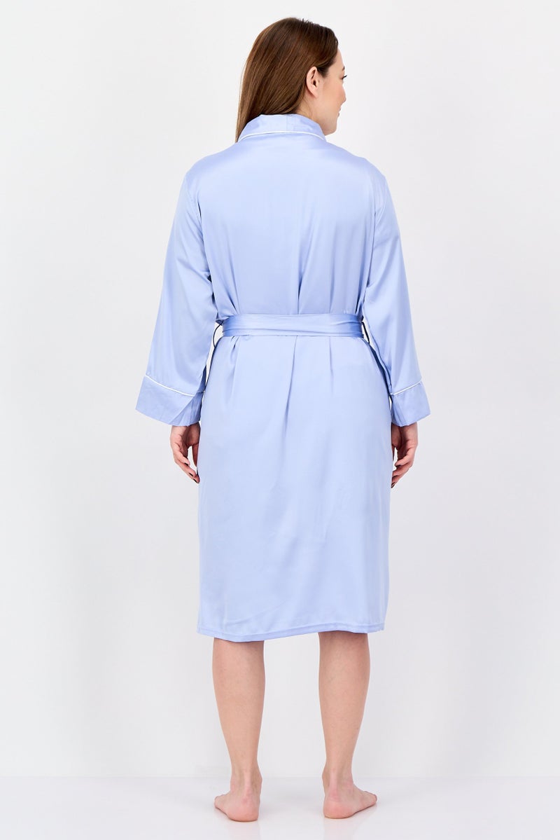 NINE WEST Women Plain Satin Nightwear Robe, Lavender - Image 2